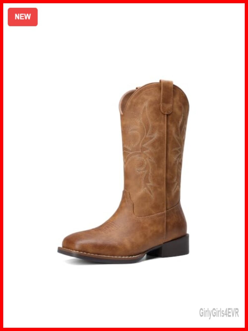 Women's Square Toe Mid-Calf Cowboy Boots with Arch Support, Non-Slip Sole,